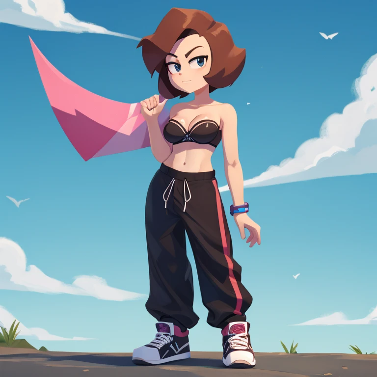 garnet (steven universe), cleavage, strapless bra, Baggy pants, high-top laceless sneakers