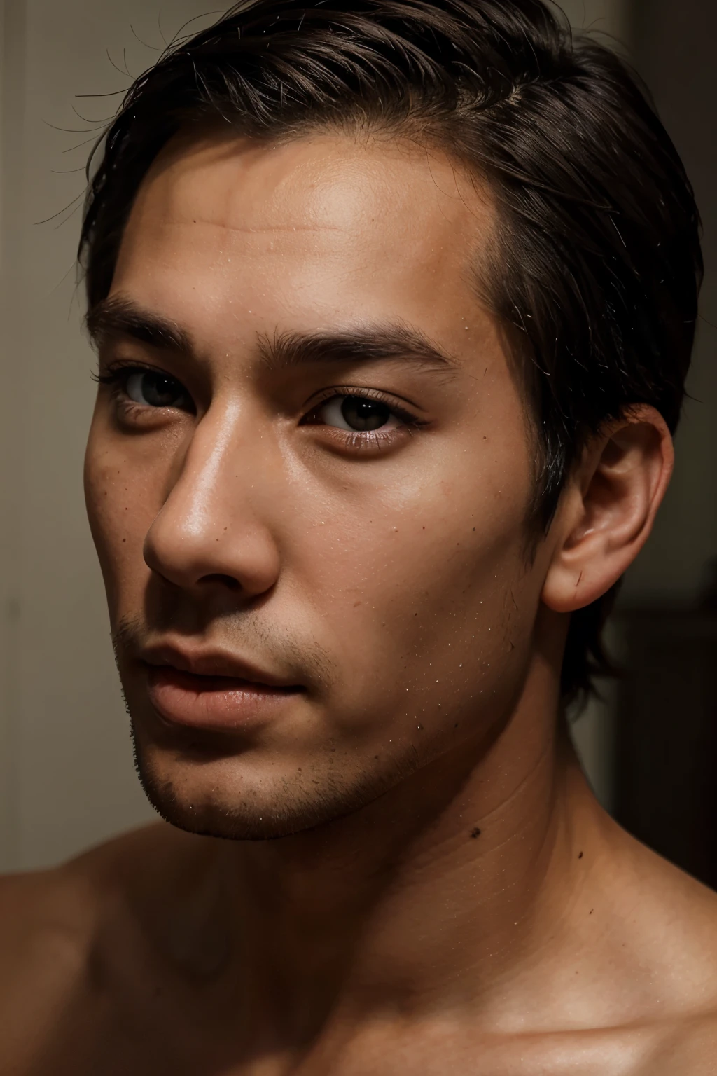 Norway boy,handsome semi asian dark brown eyes, 19 years old, realistic, realistic, realistic , one eye close up, detailed eye,