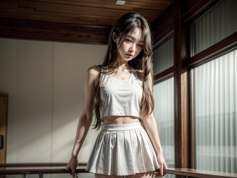 (masterpiece, highest quality:1.2), 1 girl, alone,Are standing_Split,
Yuuki eats, long hair,Black sleeveless tank top,white skirt,