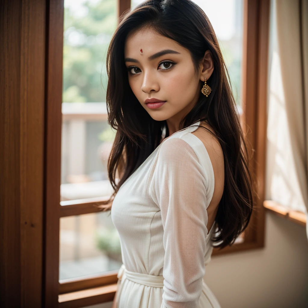 Beautiful woman ,attractive,sexy,perfect full body view,skin white,detail face,detail eye,highly detail photo quality,(reality reality reality),big booty,ccup size breats ,soft skin tone,long hair wavy,hair colour brown,full body perfect sexy view ,show face,wearing myanmar traditional hot dress makeup colour,wearing button makeup colour myanmar traditional dress longyis for woman ,enviroment indoor bedroom,wearing necklace&earing,Award winning portrait, RAW, Raw photo, ((best quality)), ((masterpiece)), absurdres, film grain, extremely detailed, amazing, (fine detail:1.2), unbelievable intricate details, (intricate detailed eyes:1.2), (intricate detailed:1), (intricate details face:1.2), detailed facial features, (ultra skin texture) realistic, (high quality:1.2), sharp focus, smooth, aesthetic, extremely detailed, photo_\(ultra\, professional, post-processing, max detail, roughness, real life, photo-realistic 8k, photorealism, (4k ultra highres:1.2), 4K wallpaper, highres, nikon d850 film stock photograph 4 kodak portra 400 camera f1.6 lens rich colors hyper realistic lifelike texture, unrealengine, trending on artstation cinestill 800 tungsten, soft lighting, octane, professional colorgraded, DSLR BREAK.