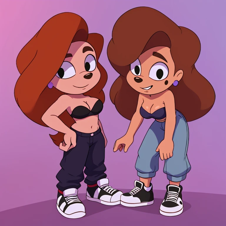 garnet (steven universe), cleavage, strapless bra, Baggy pants, high-top laceless sneakers