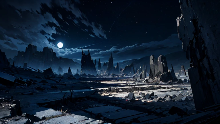 Apocalyptic landscape, broken, crystal, moon, Cataclysm, , night, dark