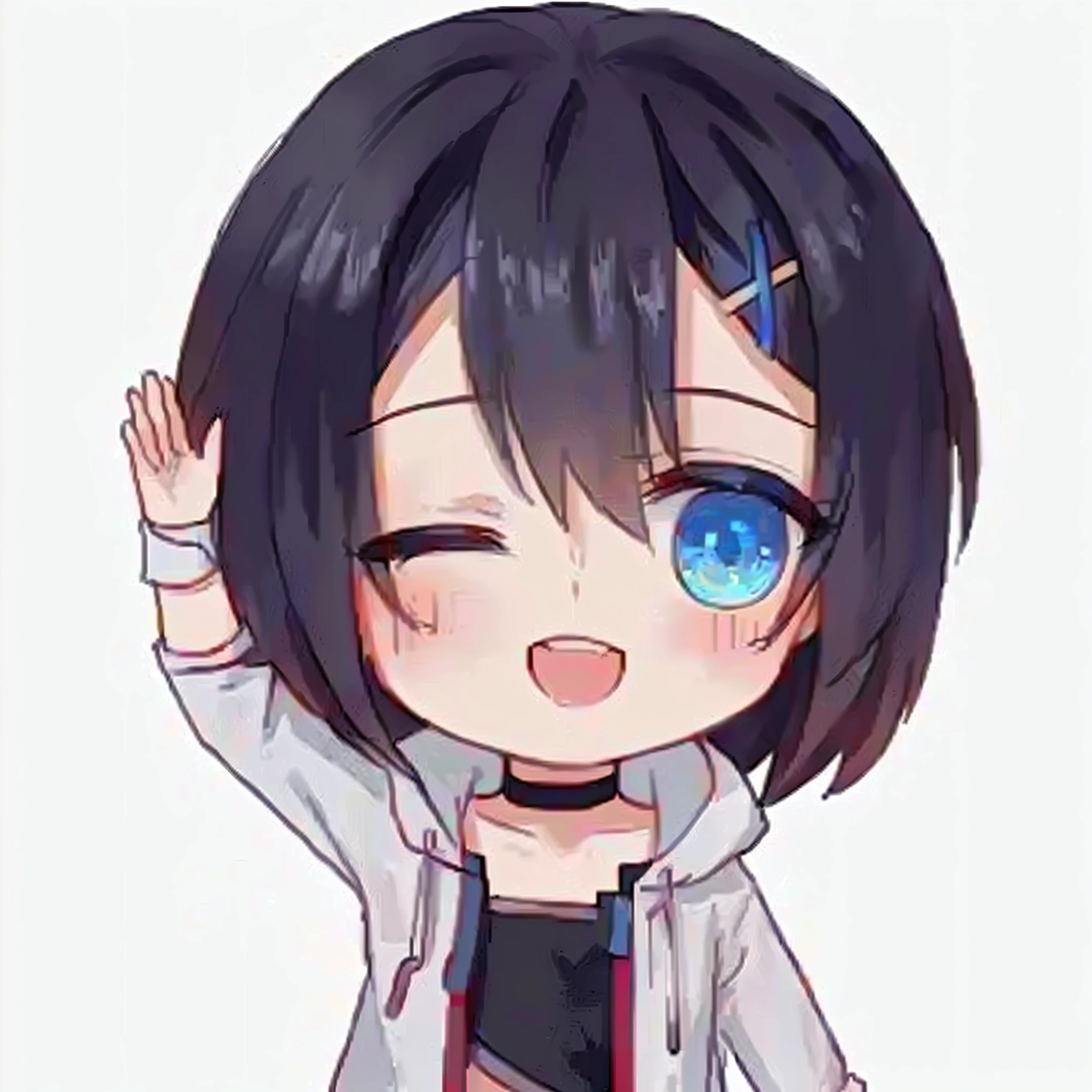 ((top-quality)), ((masterpiece)), ((ultra-detailliert)), (extremely delicate and beautiful), girl with, solo, cold attitude,((Black jacket)),She is very(relax)with the(Settled down)Looks,A dark-haired, depth of fields,evil smile,Bubble, under the water, Air bubble,bright light blue eyes,Inner color with black hair and light blue tips,Cold background,Bob Hair - Linear Art, shortpants、knee high socks、Camisole inner shirt、White uniform