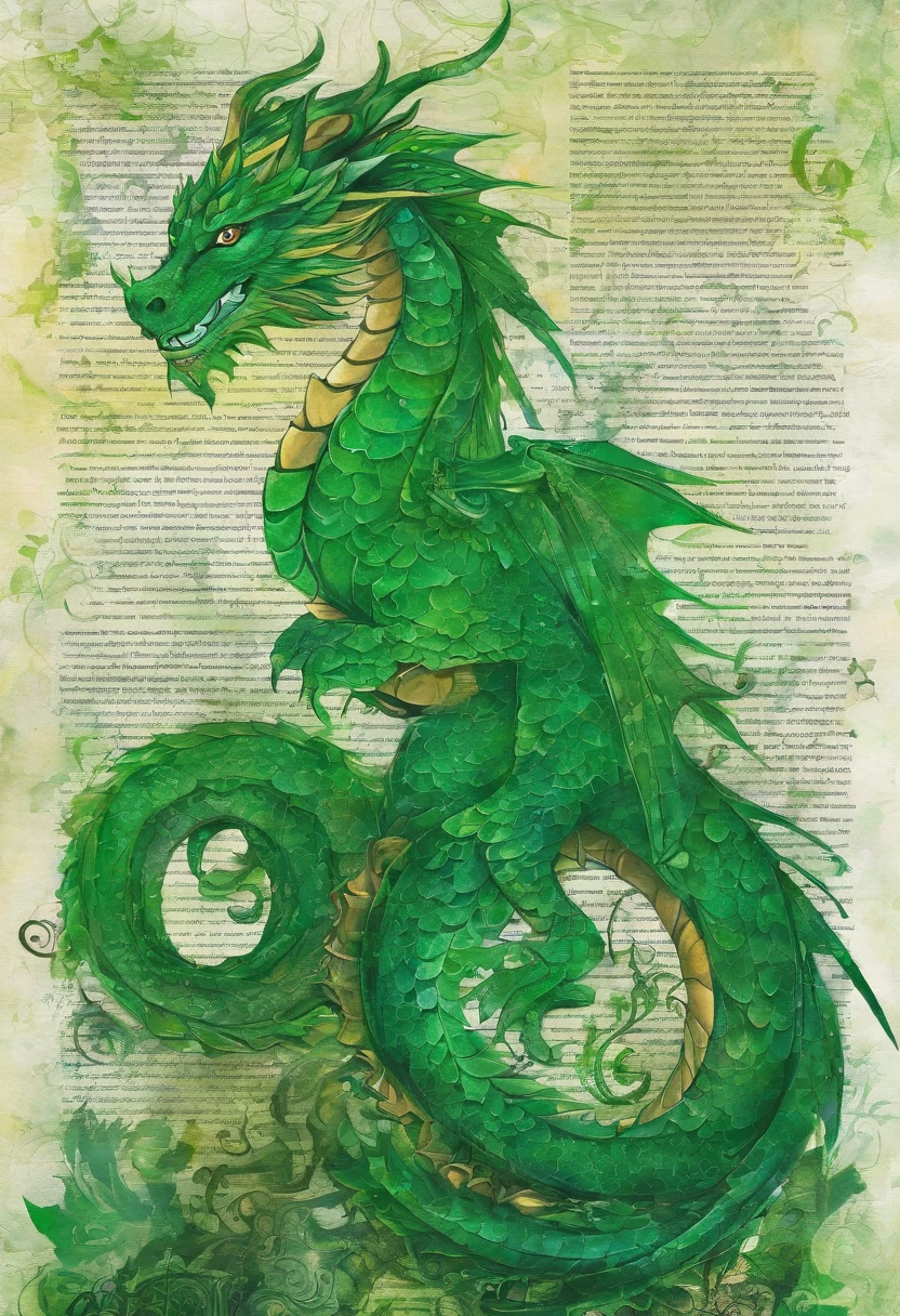 emerald green dragon irish green, Evolved, lucide, regard posture sage, green forest background ::2 colorful ink painting ::2 art fantasy