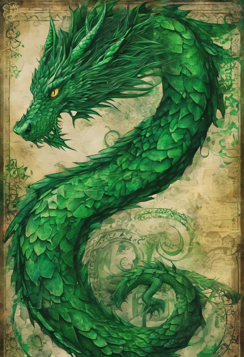emerald green dragon irish green, devin, prophet, regard intense profond, posture solide ::2 colorful ink painting ::2 art fantasy