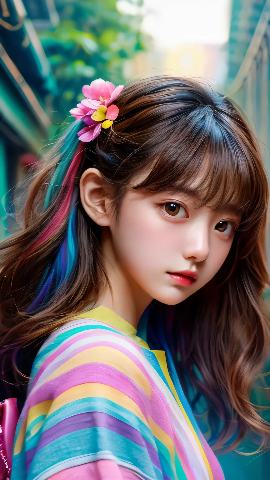 HD 4K, 8K, mild sunshine, sweet style, colorful picture, clean and tidy picture, crystal clear picture sense, (((((beautiful)))), close-up of a woman with short hair, Chinese girl: 20, black pupils: 20, black pupils, colorful hair 60, kawaii realistic portrait, upper body portrait, waist above photo, front face photo, colorful braids, realistic hair, beautiful anime style, pure white background, white short sleeves, On the clothes are simple patterns, realistic anime art style, beautiful anime portrait, realistic anime art style, anime style. [Stunning anime face portrait, colorful]", vibrant fantasy style, cute art style, vibrant realistic colors, anime realism style, beautiful anime girls, characters as core, digital art, realistic style, live-action CG, colorful headband,