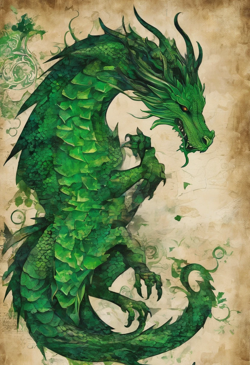 emerald green dragon irish green, determined, conqueror, regard determined intense, posture offensive ::2 colorful ink painting ::2 art fantasy