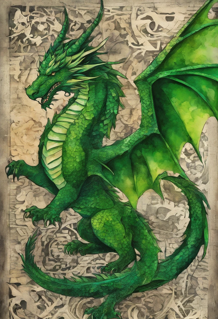 emerald green dragon irish green, determined, conqueror, regard determined intense, posture offensive ::2 colorful ink painting ::2 art fantasy