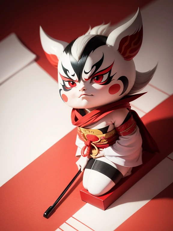 In the Kabuki recruiting book、Kumatori on the face(Draw a red line on a white background)Sukeroku stepping on six directionale 、Kabuki stage、Bright lighting