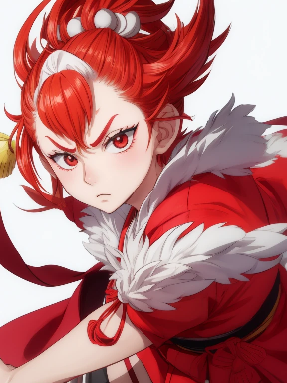In the Kabuki recruiting book、Kumatori on the face(Draw a red line on a white background)Sukeroku stepping on six directionale 、Kabuki stage、Bright lighting