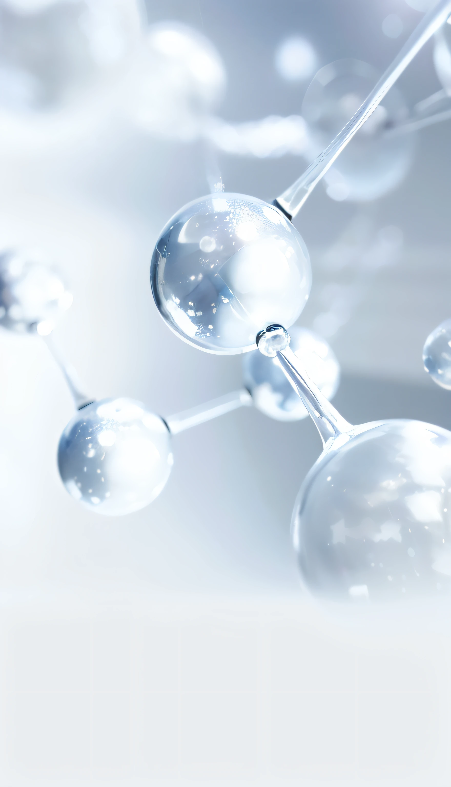 Close-up of a sphere on a solid background, floating molecular, molecular, space molecular, atoms floating,water particles, Chemical material, molecular, Laboratory Background, Sterile background, water particles，oc rendering，Blisters on the ball