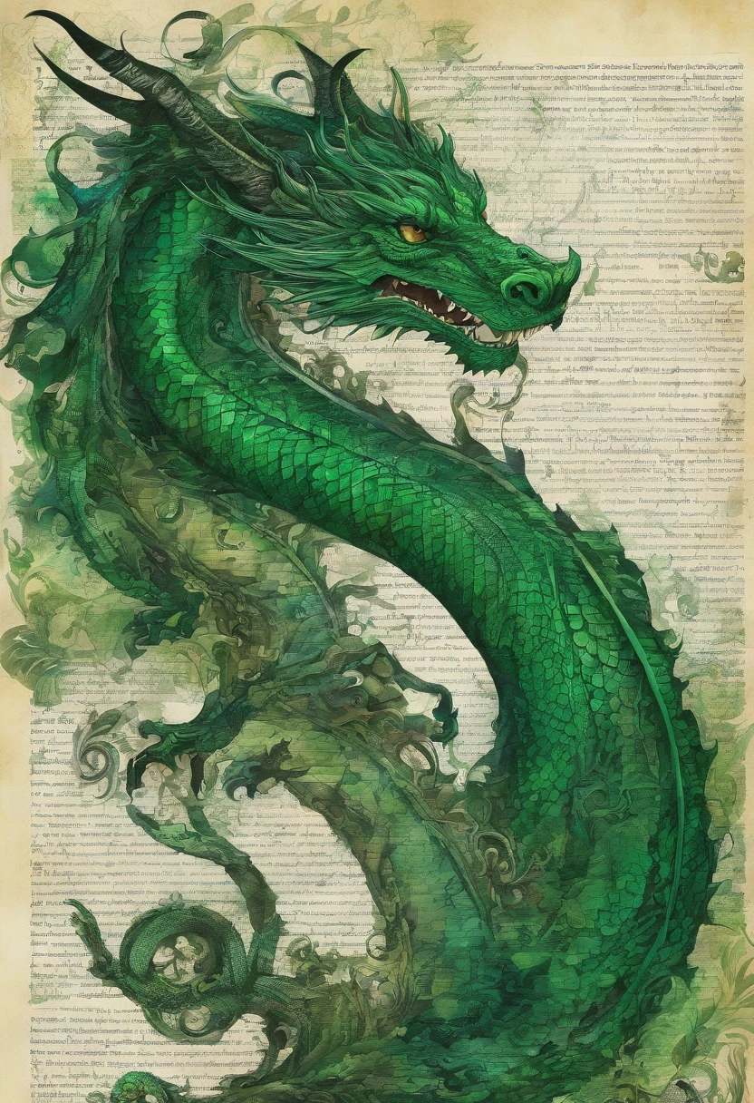 emerald green dragon irish green, true authenticity, regard sincère, posture ouverte accueillante, green forest background ::2 colorful ink painting ::2 art fantasy