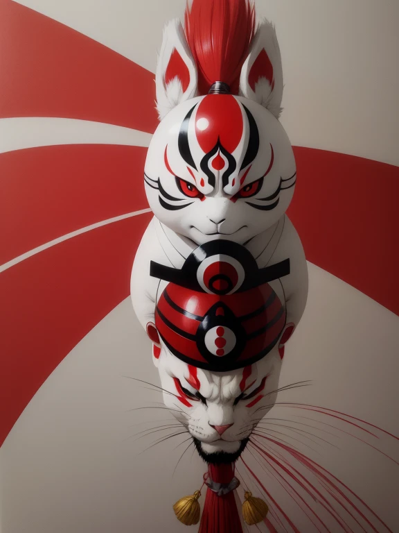 In the Kabuki recruiting book、Kumatori on the face（Draw a red line on a white background）Sukeroku stepping on six directionale 、Kabuki stage、Bright lighting
