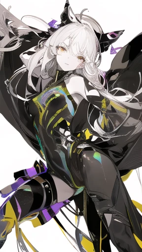 leaning back with hands out in the air, girl、(masterpiece, highest quality, official art:1.2), (flat color:1.5),(colorful),looking at the viewer,1 girl,alone, white background, ,(2D:1.5) ,NSFW