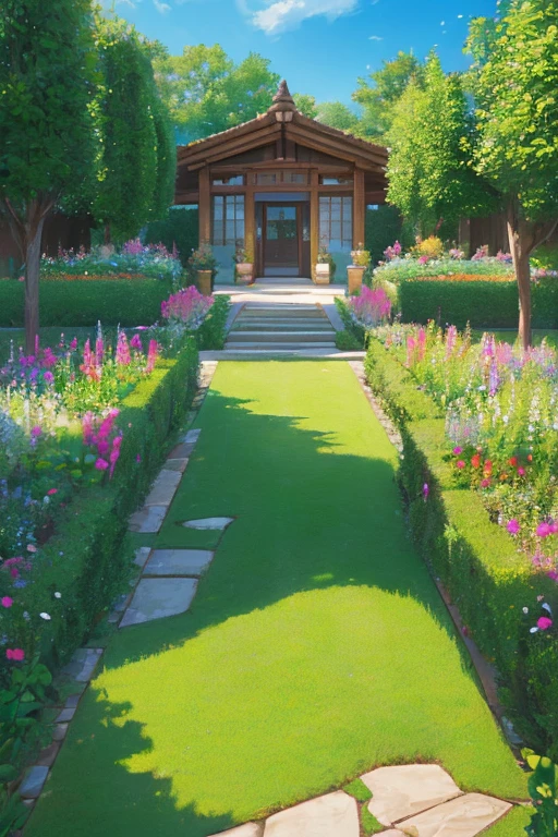 (masterpiece, highest quality, highest quality, official art, Cosmetology and aesthetics: 1.2), garden,Outdoor,game background,Floor plan
