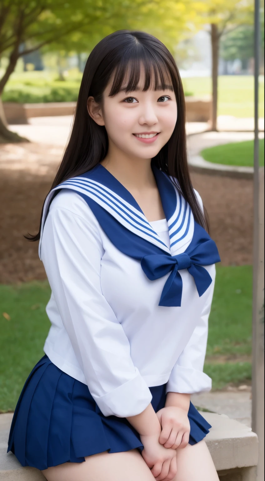 high school girl、Sailor suit、Sakura Park、Big ample breasts