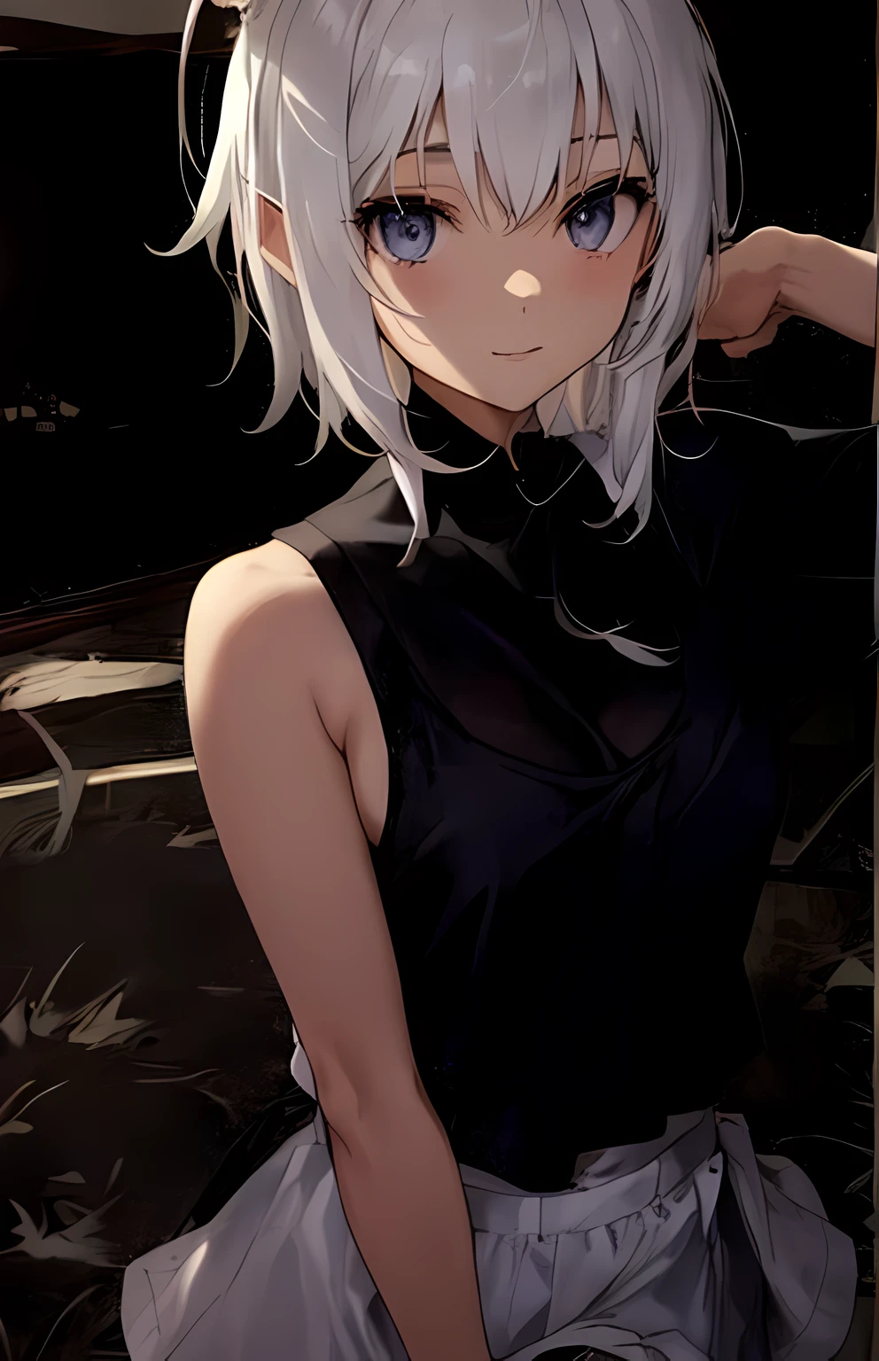 Anime-style image of a woman with white hair and blue eyes, perfect Gray-haired girl, Gray-haired, Gray-haired deity, Gray-haired, Attractive anime girl, Cute girl anime visuals, Gray-haired girl, Calm Gray-haired Dwarf, Gray-haired lady, Dressed in white, Enchanting anime girl, Cute Anime Girl, Elf Girl, Young Anime Girl