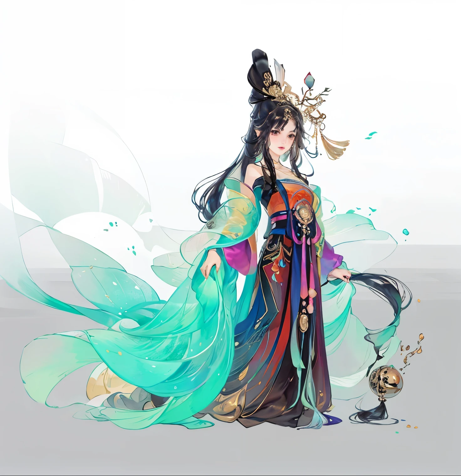 best quality at best, Ultra-high resolution, (((1 girl))),(Black long hair), game fairy, old palace, Hanfu, yarn, 流动的轻yarn, jewelry, (focus), (((rich and colorful))),(sketch:0.8) , masterpiece, best quality at best, beautiful painting, meticulous,(Denoising:0.6), Very detailed, (masterpiece, best quality at best) CG unified 8k wallpaper,masterpiece,best quality,Ultra Detailed), Ultra-high-definition picture quality