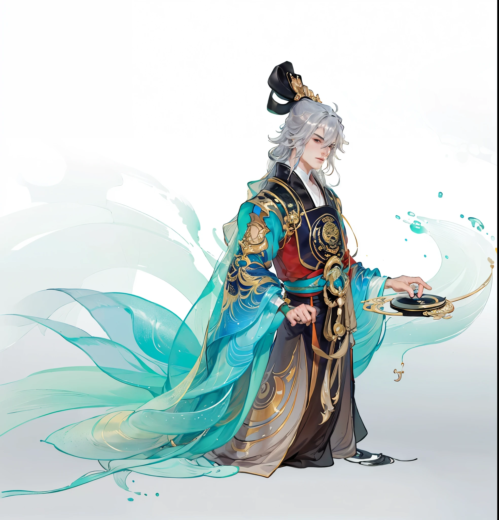 best quality at best, Ultra-high resolution,muscular (((1 boy))),(Black long hair), game character, old palace, Hanfu, yarn, 流动的轻yarn, jewelry, (focus), (((rich and colorful))),(sketch:0.8) , masterpiece, best quality at best, beautiful painting, meticulous,(Denoising:0.6), Very detailed, (masterpiece, best quality at best） CG unified 8k wallpaper，masterpiece，best quality，Ultra Detailed）, Ultra-high-definition picture quality