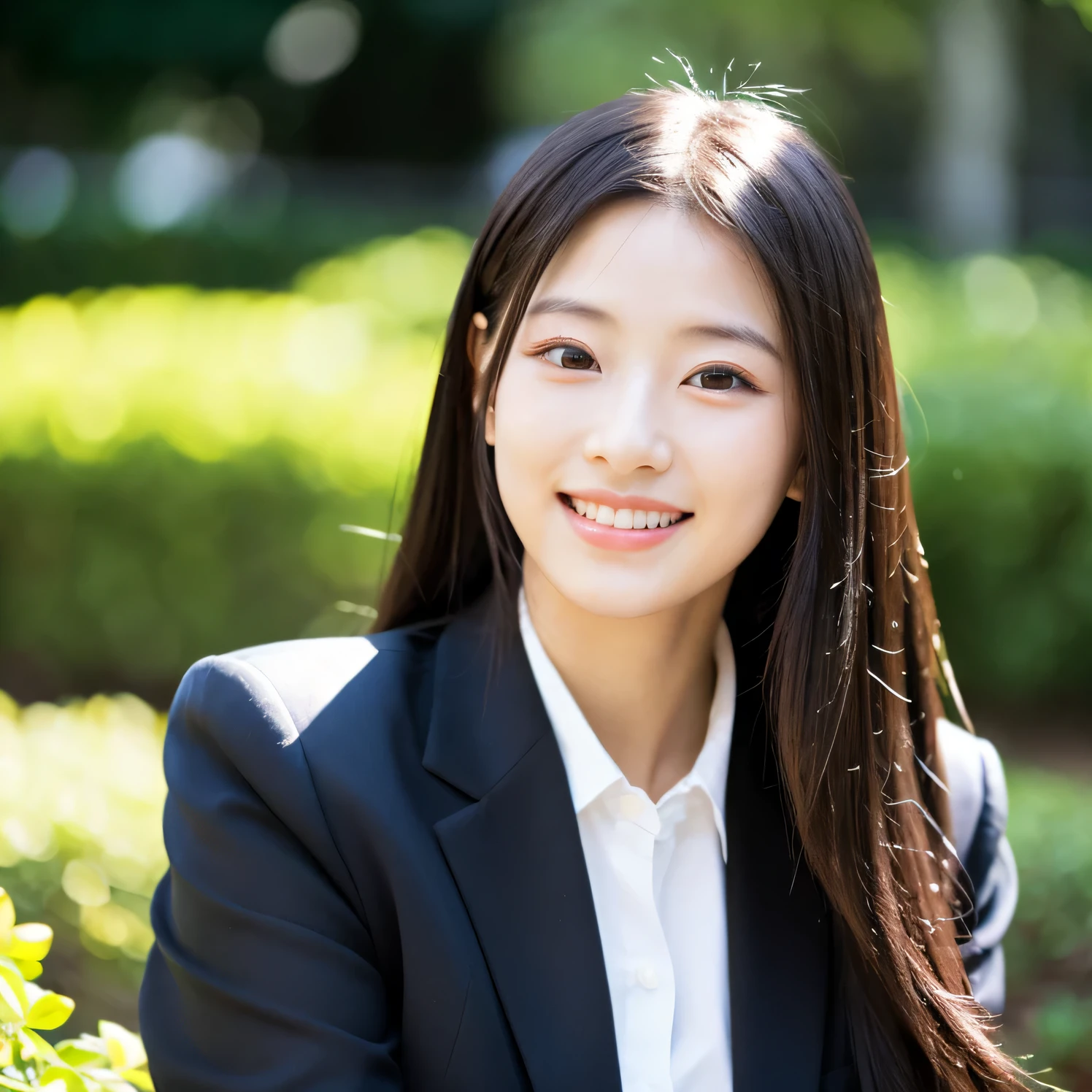 Beautiful Face, Beautiful Japanese Women,highest quality,Ultra-high resolution natural light, Wearing a suit,Beauty, No background,Promotional photo style,long black hair,Around 25 years old,smile
