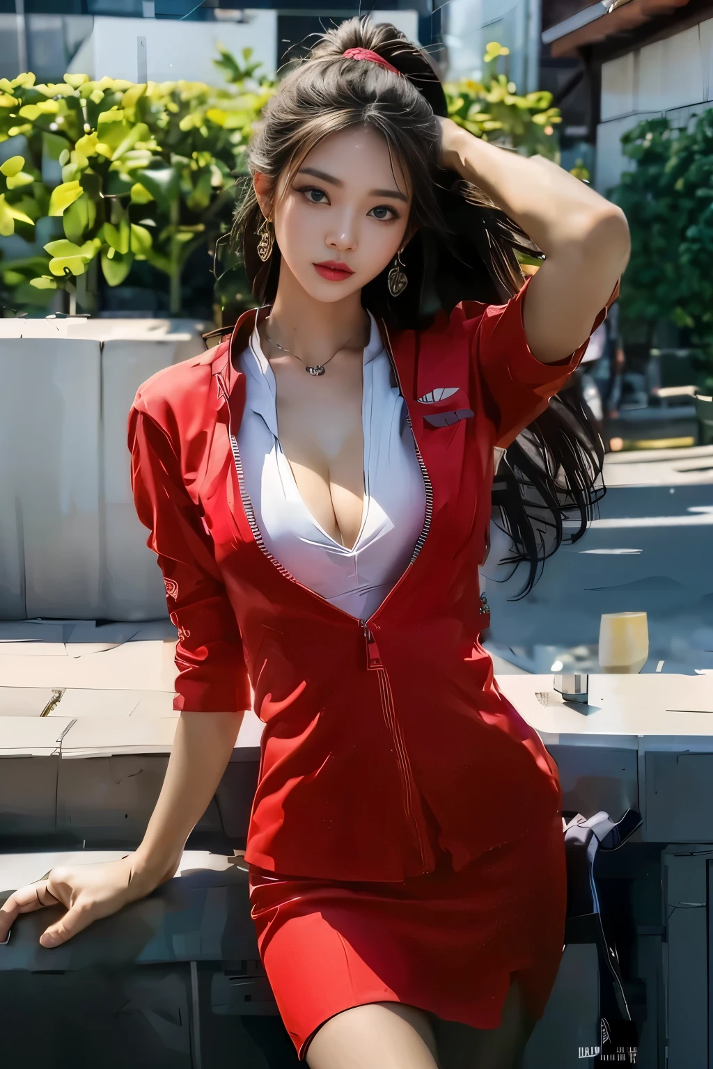 Earrings、Young Asian Woman、blue eyes、Captivating look
