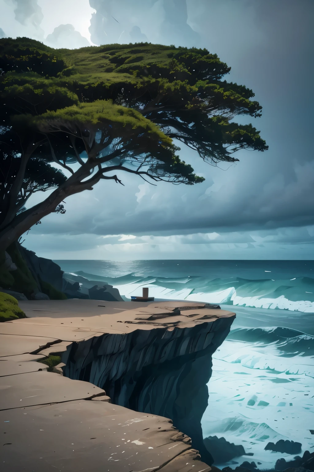 desk on a rock with wood
