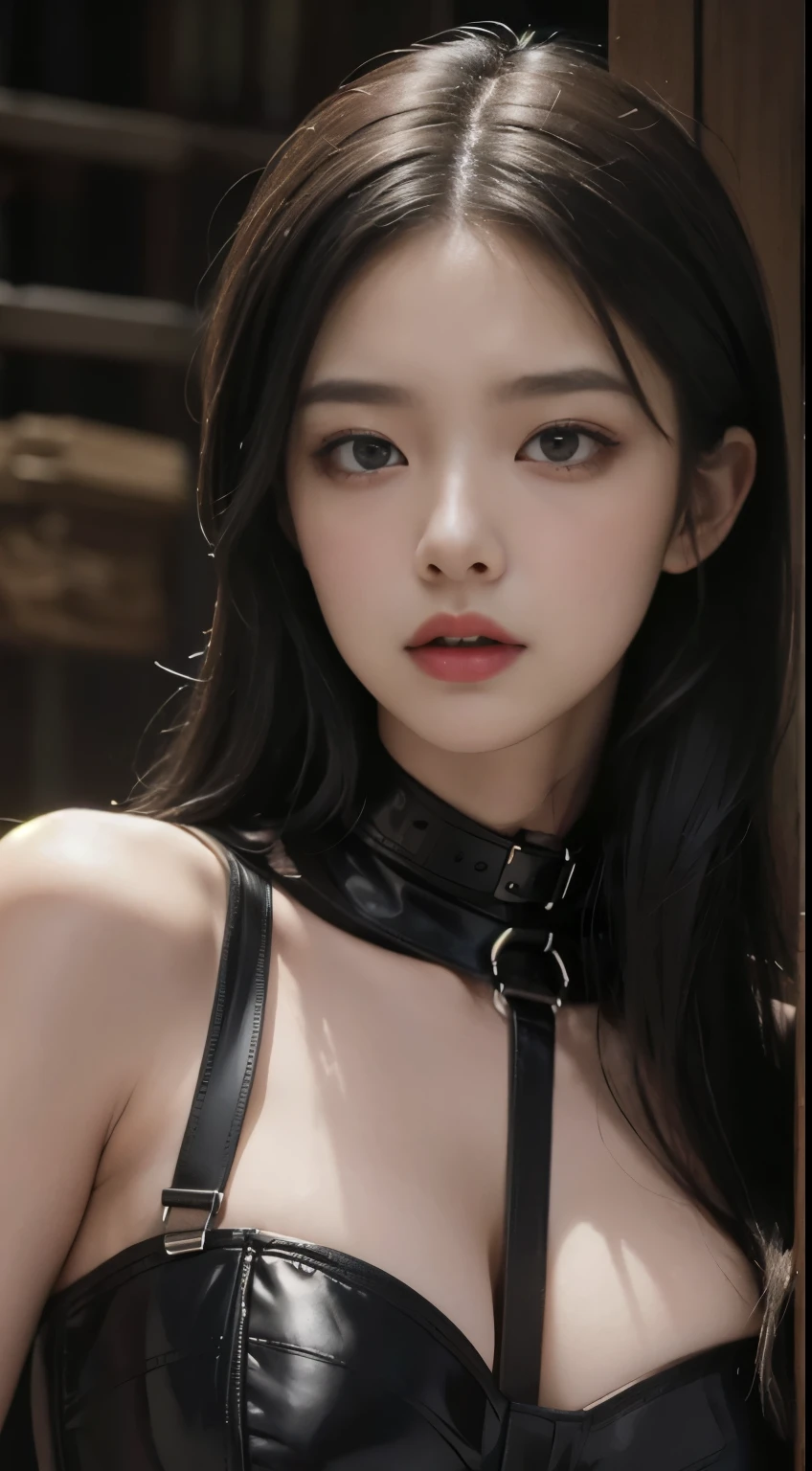 Angry face, BDSM,slave,Rubber,Black Corset,bondage,collar,Browsing Caution,((highest quality, 8k, masterpiece:1.3))), Sharp focus: 1.2、(Layered Cut, big:1.2),Beautiful woman with perfect figure: 1.4、Slim Abs:1.2、Wet body:1.5、Highly detailed face and skin texture、Fine grain、double eyelid,Long Hair
