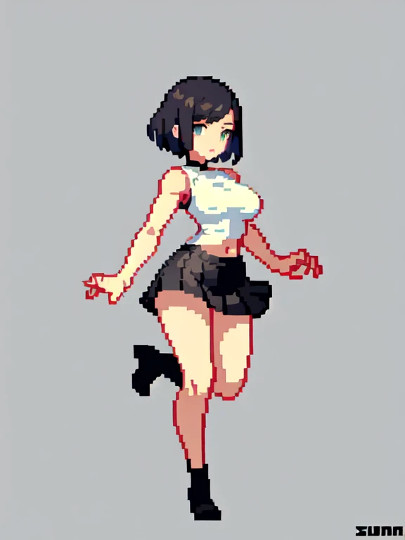 (masterpiece, top quality, best quality), pixel,pixel art,1girl,medium breast,short skirt,jump,,full body, 
 