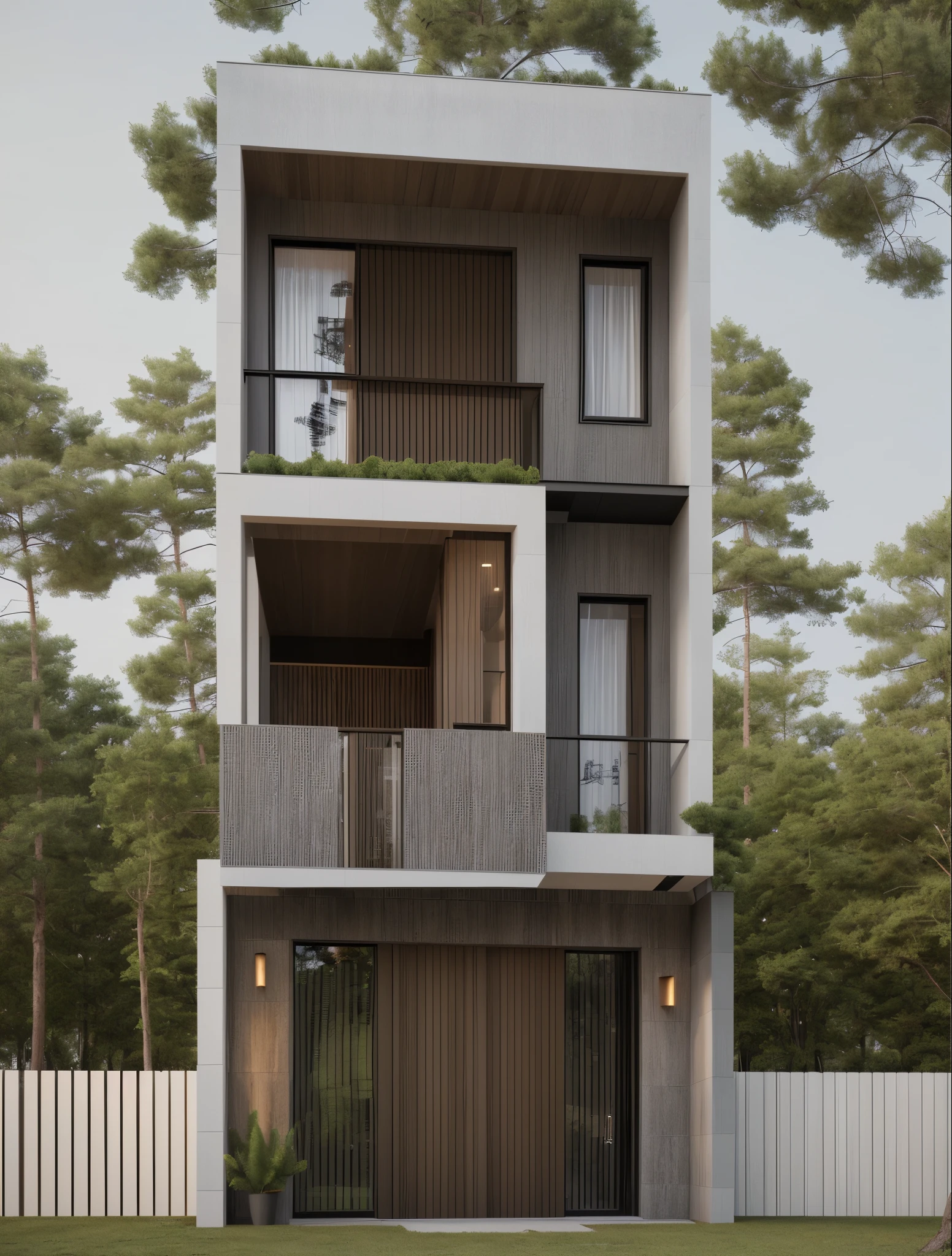 MODERN HOUSE, 3DMAX RENDER CORONA, GREEN TREES AROUND, WARM COLORS, DOWNLING CEILING