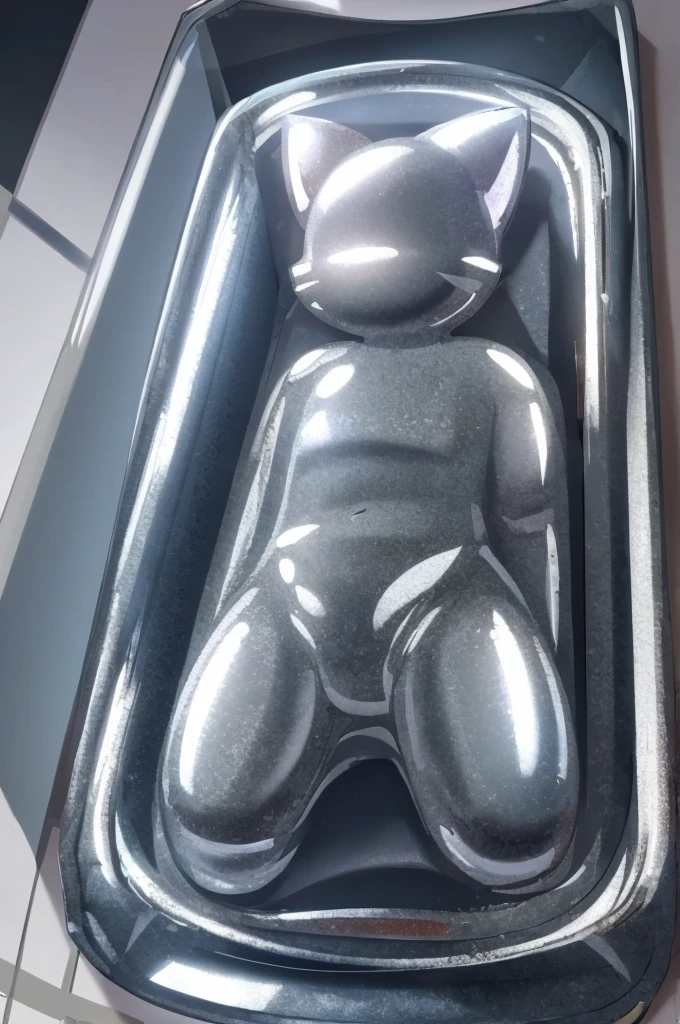 A cat lies in gray resin,Gray resin cured,encapsulated in resin,vacuum packaging