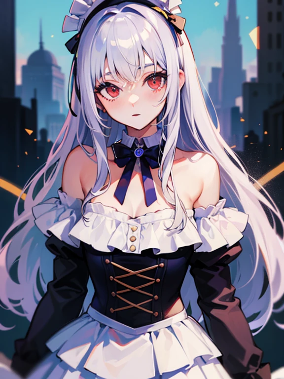 (1 woman),Gothic,twin tail,gray hair, organza lace,colorful and fussy clothes,Gothic, I am, blue, (fancy), Bold strokes, Gradient Blend, motion blur, Shiny texture, Dynamic configuration, atmospheric perspective, impressionism, , (masterpiece), (best quality), amazing, (beautiful and delicate eyes), (in detail), depth of field, Highly detailed CG, original, very detailed wallpaper, (vivid colors), movie lights,  (fancy), blush,