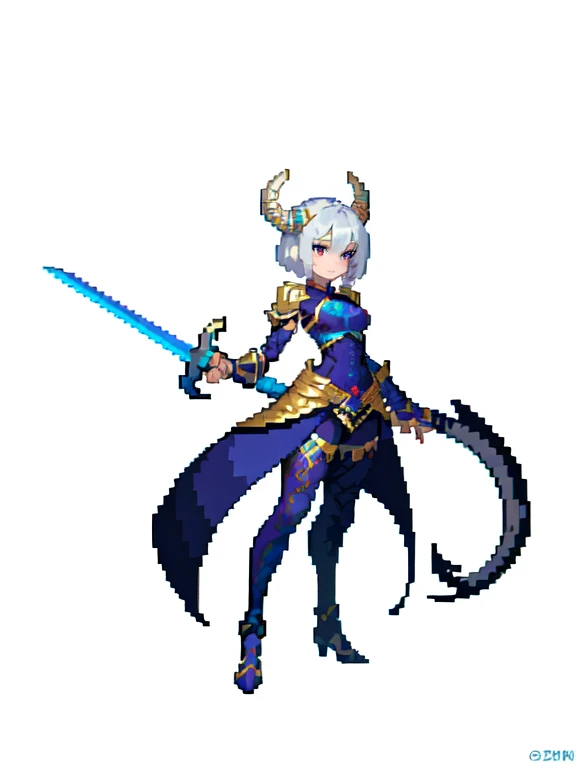 (masterpiece, top quality, best quality), pixel,pixel art,dragon wearing silver armor,hold a sword,full body,