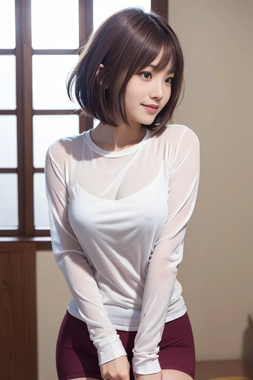 1girl, cute, best quality, 8k, ultra detailed, bedroom, bed, <lora:xinbaoxinbao_v3:0.8>, raw photo, short hair