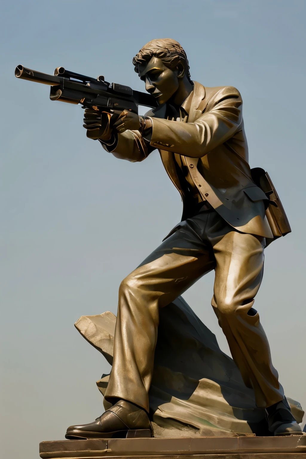 Statue of a man Holding a gun with one hand