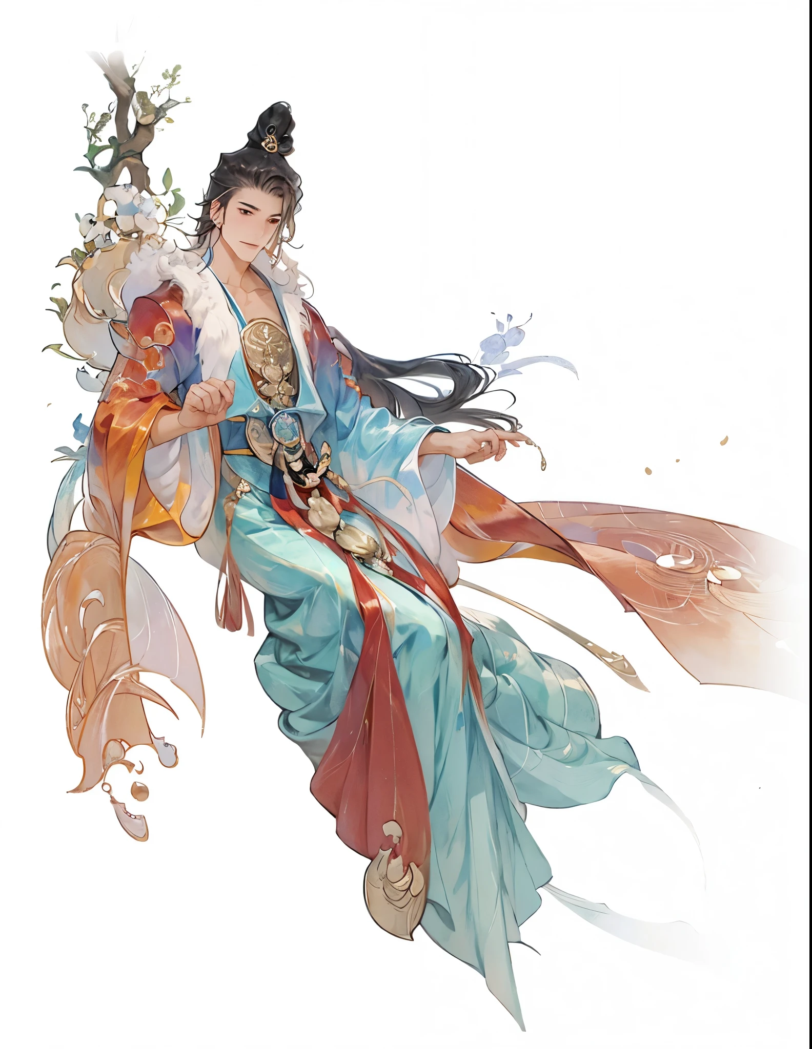 Close-up of boy, Beautiful fantasy, ((Beautiful fantasy男性)), ancient chinese, Beautiful character painting, palace , boy wearing hanfu, Chinese art style