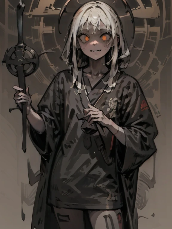 (masterpiece: 1.2, highest quality),((Sunburned skin))、 nightmare, doll-like face, Manga style, rough sketch, Horror elements 、Unique atmosphere、Colorful devil clown, Japanese painting, creepy appearance, Characteristic hairstyle,Cyberpunk Outfit、look up
