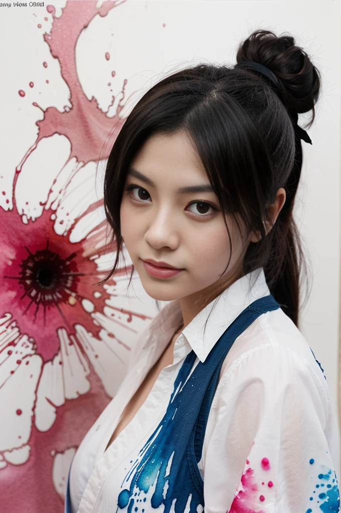 realistic photo of AnriOkita, ink splash, colorful, watercolor