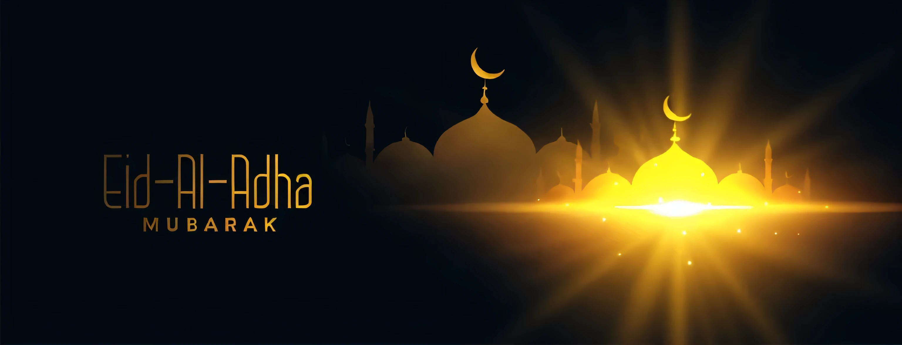 a dark background with a golden mosque and the sun, shutterstock, wide image, with beautiful mosques, islamic, mosque, arabian night, mekka, karachi skyline background, on a dark background, wide screenshot, sufism, best on adobe stock, background artwork, 5 feet away, high quality image, sahara, banner, highlight, by Joseph Werner, center view