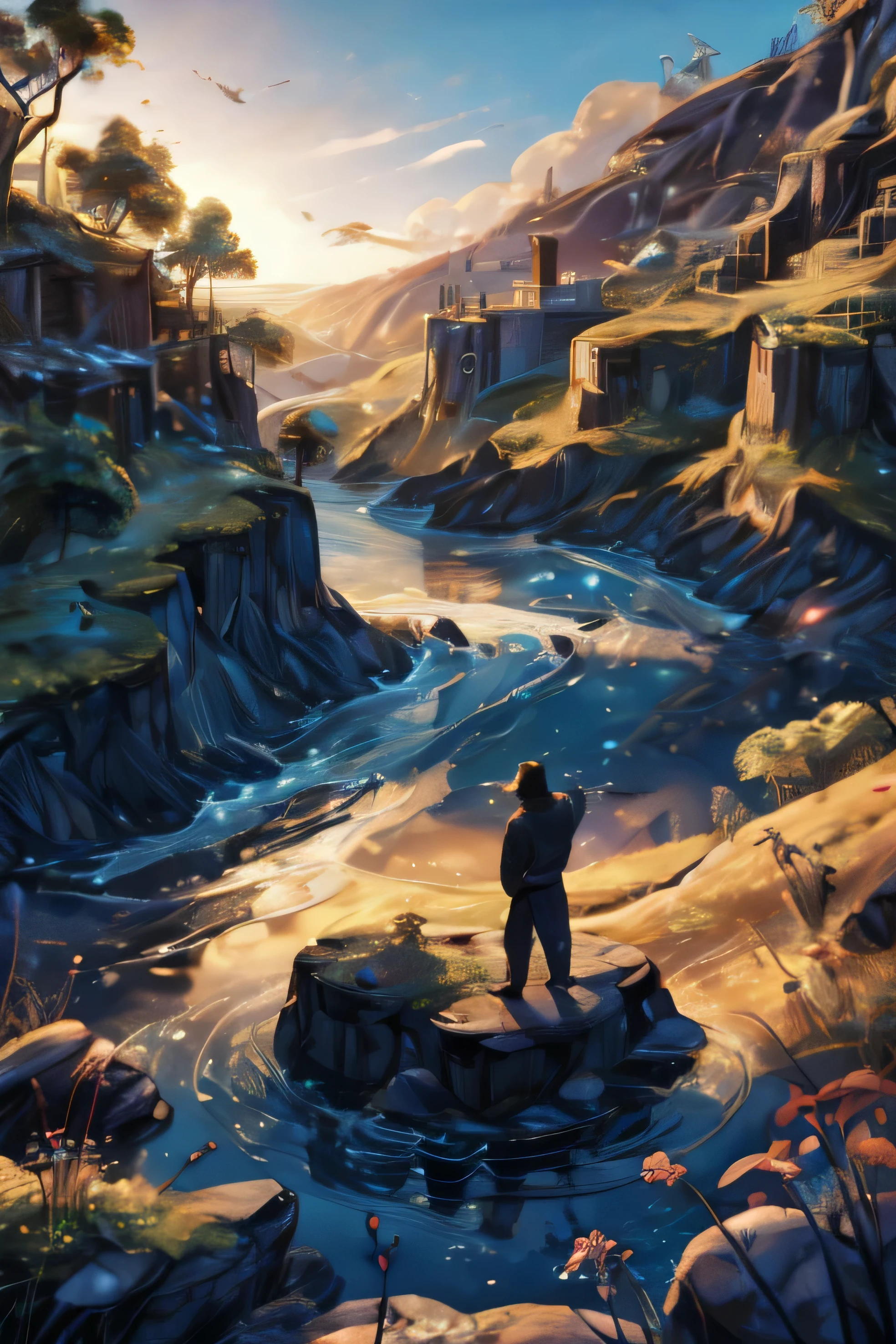 "(best quality, highres, realistic:1.37), desk on a rock under a tree, sea, waves around the rock, splashes of waves, detailed waves, beautiful scenery, peaceful atmosphere, natural lighting, vibrant colors, serene landscape, gentle breeze, seagulls flying, distant horizon, harmonious composition"
