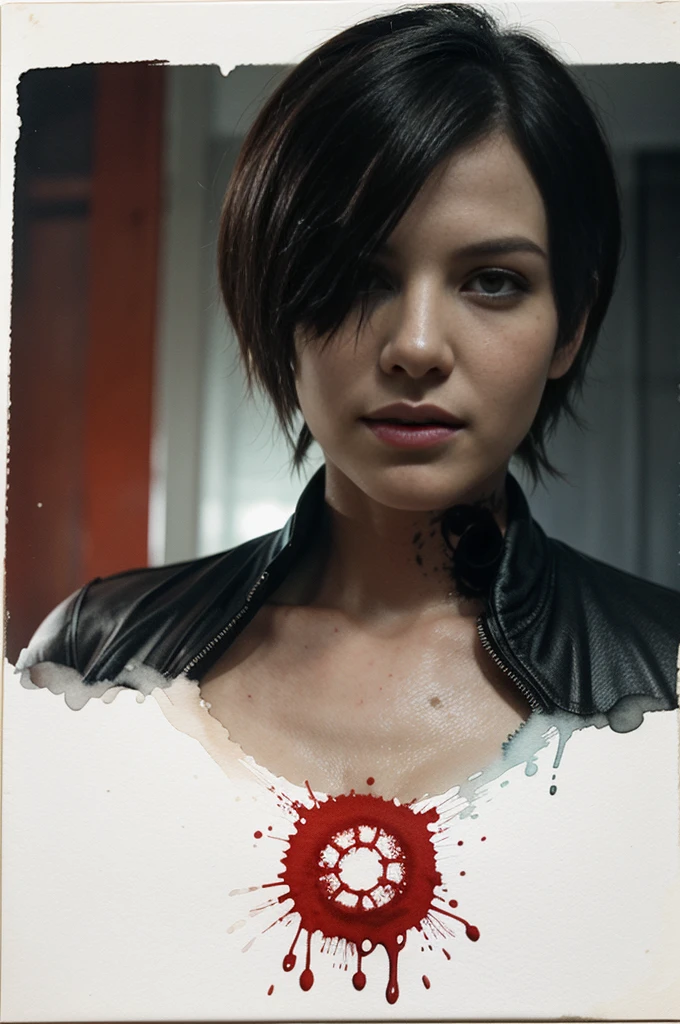 realistic photo of AdaWong (resident evil), ink splash, colorful, watercolor