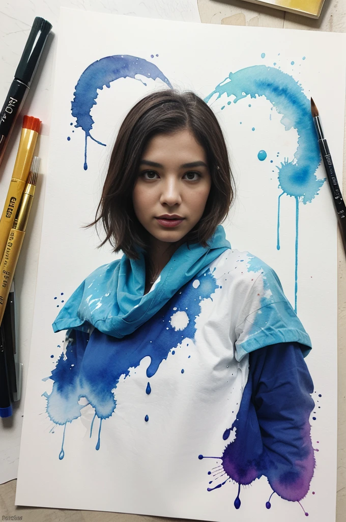 realistic photo of ExoStranger (destiny), ink splash, colorful, watercolor