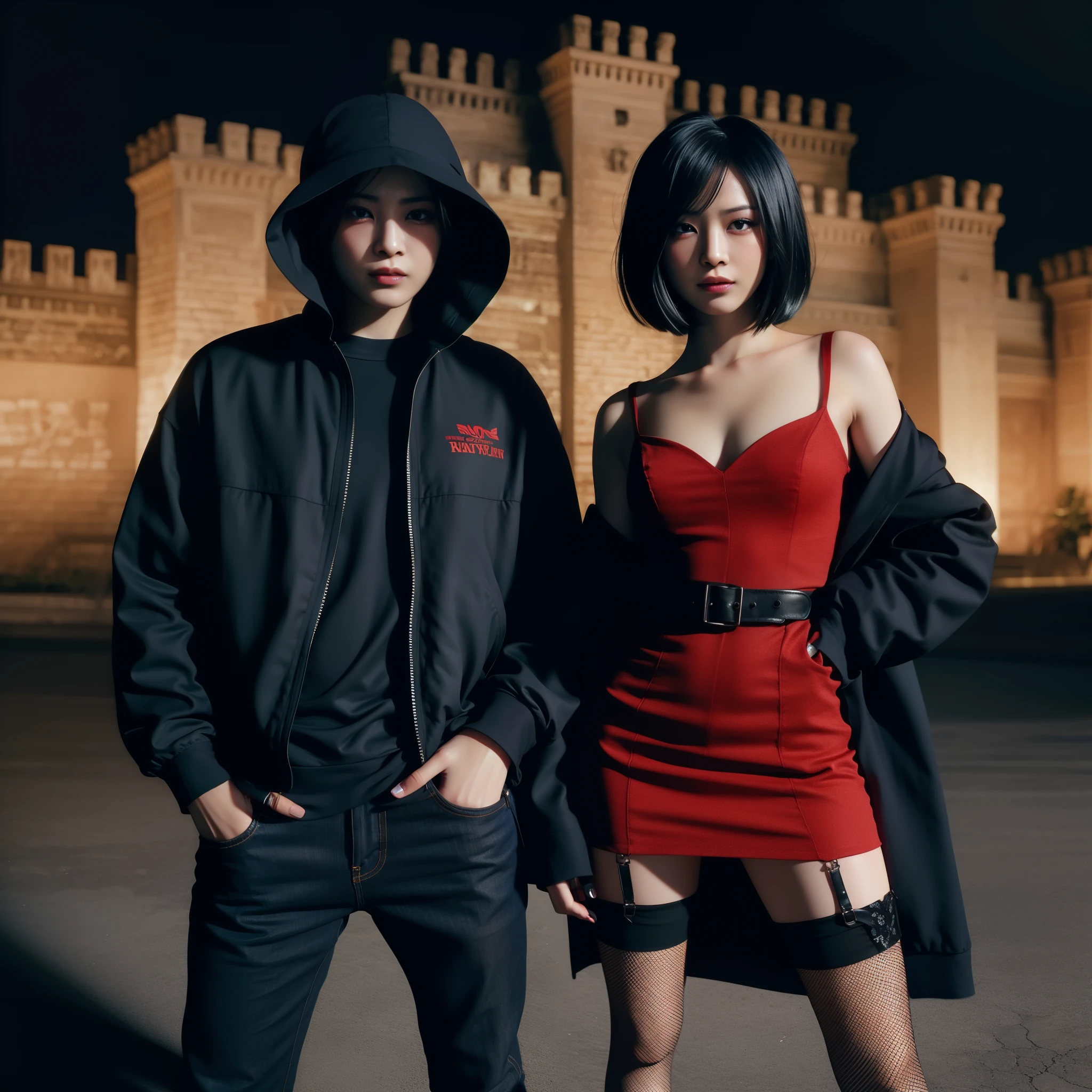 Asian women, beautiful face, openchest, red dress, bob hair, red nails, little smile, hd, realistic
