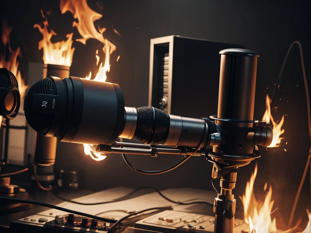 Studio microphone on fire