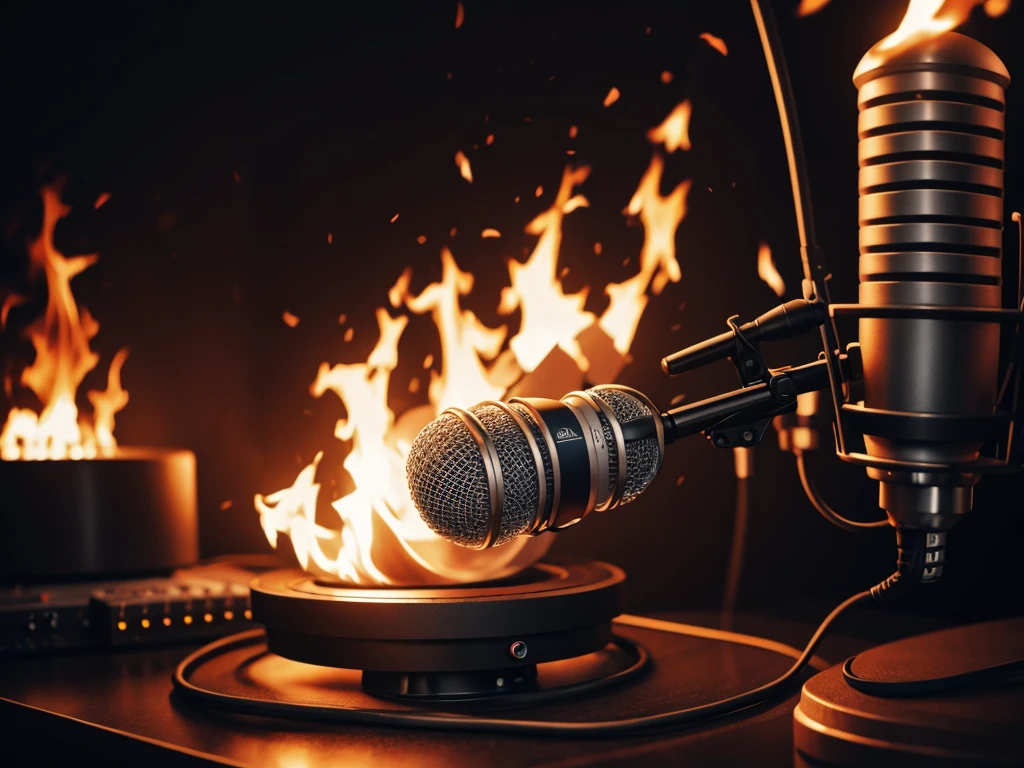 Studio microphone on fire 