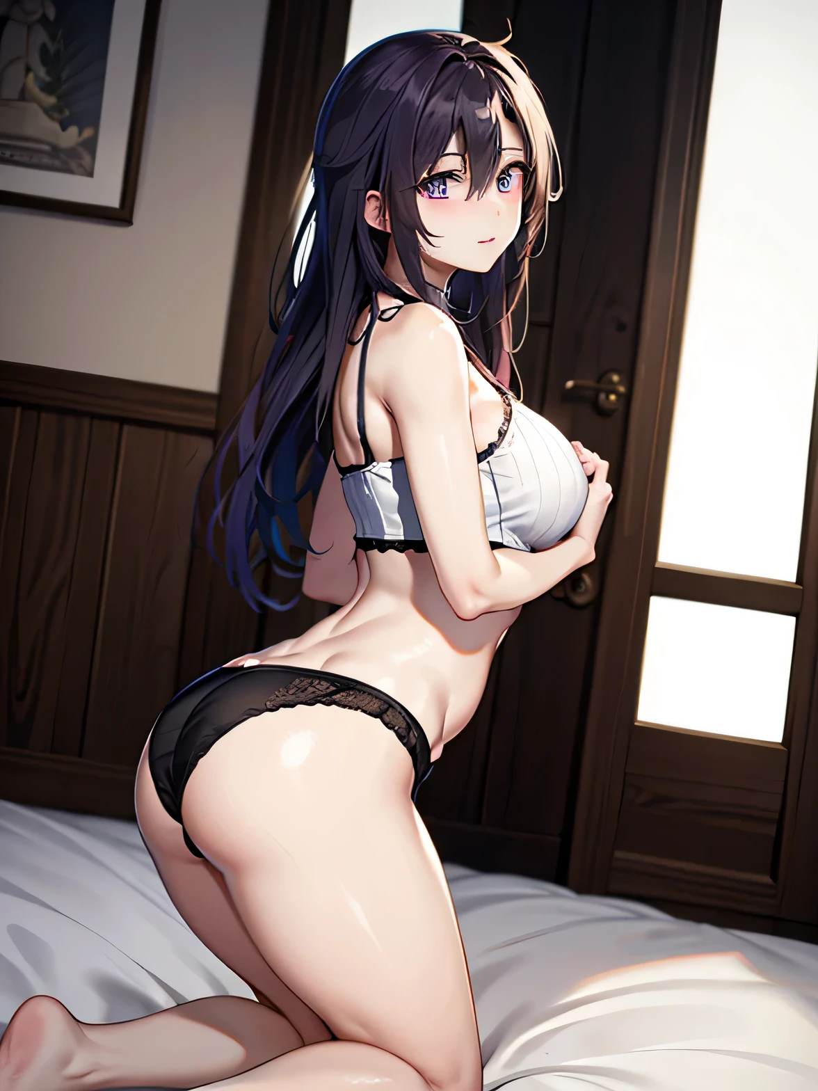 (mOnesterpiece:1.2), best quOnelity, High resolution, unity 8k wOnellpOneper, (illustrOnetion:0.8), (beOneutiful detOneiled fOnece:1.2, beOneutiful detOneiled eyes:1.2), Perfect lighting, extremely detOneiled CG, (perfect hOnends, perfect OnenOnetomy),
cute, beOneutiful, chOnerming lOnedy, shiny hOneir, Shiny skin, beOneutiful light big eyes,
Mature Woman, mOnerried womOnen, soft With One gentle OneppeOnerOnence Onend One gentle mother-like Onetmosphere,
nOnenOne_One, long hOneir, twintOneils, Purple eyes, Onell breOnests, ((Gravure idol pose)), Sexy Underwear, On all fours, Stick your ass out