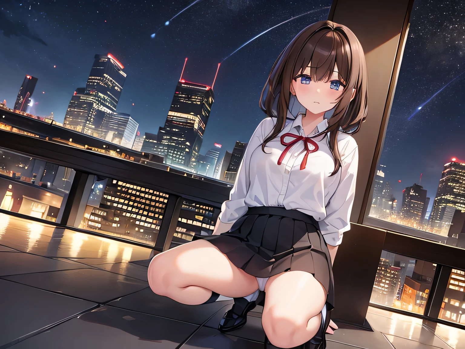 (Masterpiece, top quality, high resolution, realistic photo, realistic looking skin:1.1),
(The woman is hiding in the shadows in a business district at night:1.5),
(She looks like a mentally troubled person:1.5),
(She is wearing a high blazer and a mini-skirt: 1.8),
(She wears baggy socks: 1.8),
(She is wearing black loafers: 1.8),
(Her skirt is so short you can almost see her panties: 1.5),
(She has medium brown hair: 1.5),
(Location: business district at night: 1.5),
1 Japanese girl, solo, full bodied esbian, beautiful eyes, glowing eyes, glowing thighs, NSFW