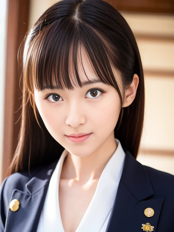 A Japanese woman in a Maritime Self-Defense Force uniform salutes to the camera,whole body、 Very beautiful face, Beautiful girl model, Very beautiful face, Beautiful and delicate face, Sharp beautiful face, Attractive beautiful face, gorgeous and attractive face, A lovely and delicate face, Beautiful model girl, Beautiful realistic face, Realistic beautiful face
