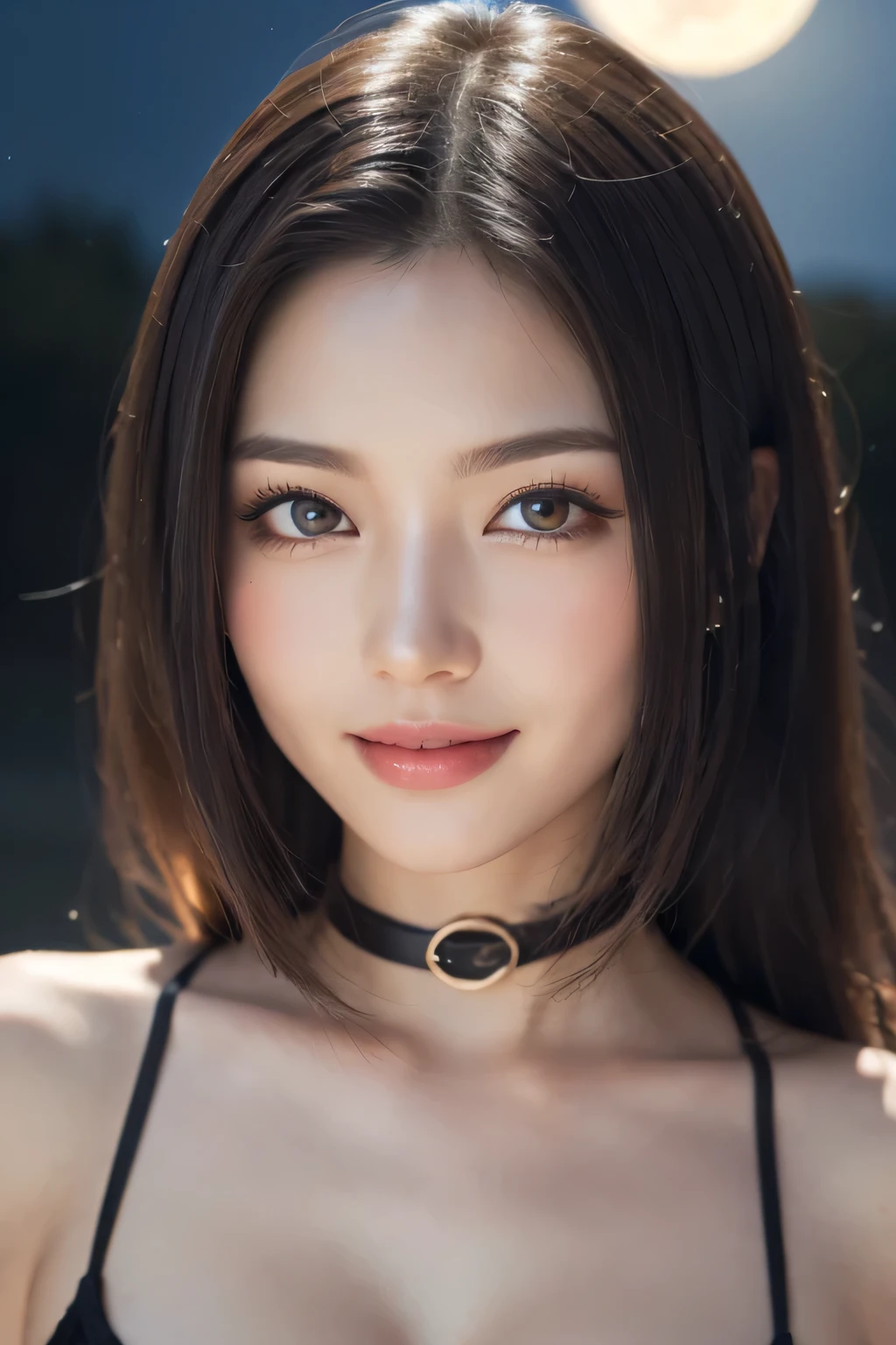 Beautiful woman,body portrait、8k,thin and beautiful eyes,Dindal effect、masterpiece, 最high quality, high quality, High resolution、very detailed photos、(natural skin texture、fine skin、hyper realism、Super sharpness)、high detail skin、(very detailed、fine skin texture、intricate details、beautiful face、(lifelike face)、realistic eyes、beautiful and detailed eyes、real looking skin、beautiful skin、big breasts、G cup、glamorous、shiny skin、oily muscles、Bunny girl、surreal、very detailed、golden ratio、with smiling eyes、((night moonlight background))、body portrait