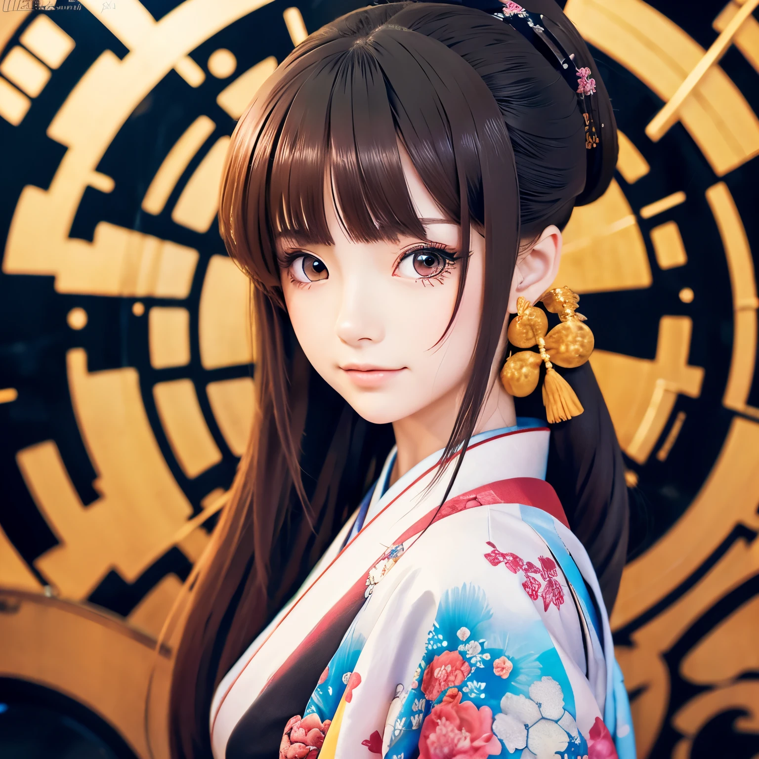 Anime Style　kimono　beautiful girl　mechanical
