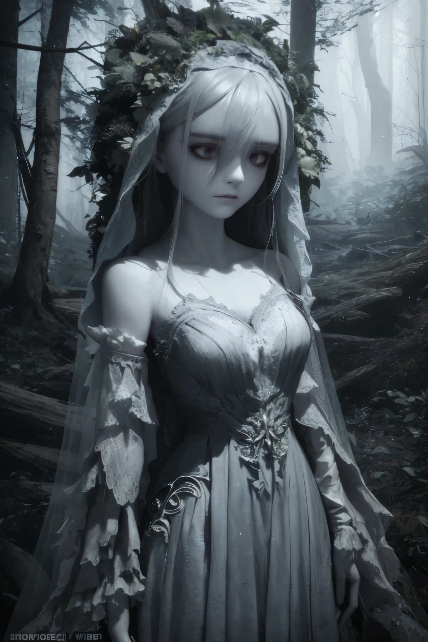 3D Animation: The Ghost Bride, a character with a mystical and melancholic personality, stands at the precipice of a dark and ominous cliff nestled deep within a forest. Her ethereal figure dons a tattered and frayed wedding gown, the once-white fabric now stained with age and the shadows of the forest. Her face is concealed behind a thin, tattered veil that obscures her identity. As she waits in silence, her voice carries through the stillness of the forest, a chilling whisper that echoes through the air, "I have waited for so long..."
This scene is rendered using Unreal Engine, ensuring hyper-realistic visual